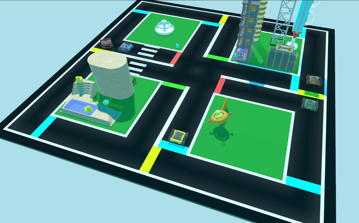 Micromelon Robot Simulator showing a virtual rover in a 3D environment
