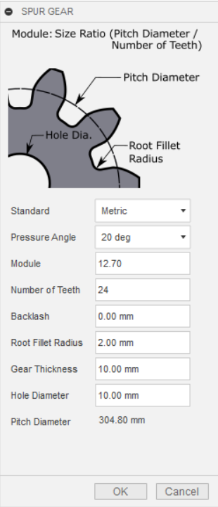 Spur Gear menu