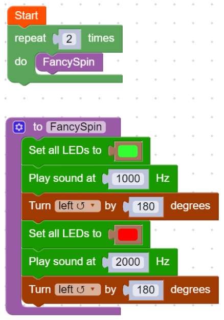 Example code, using functions for dance moves