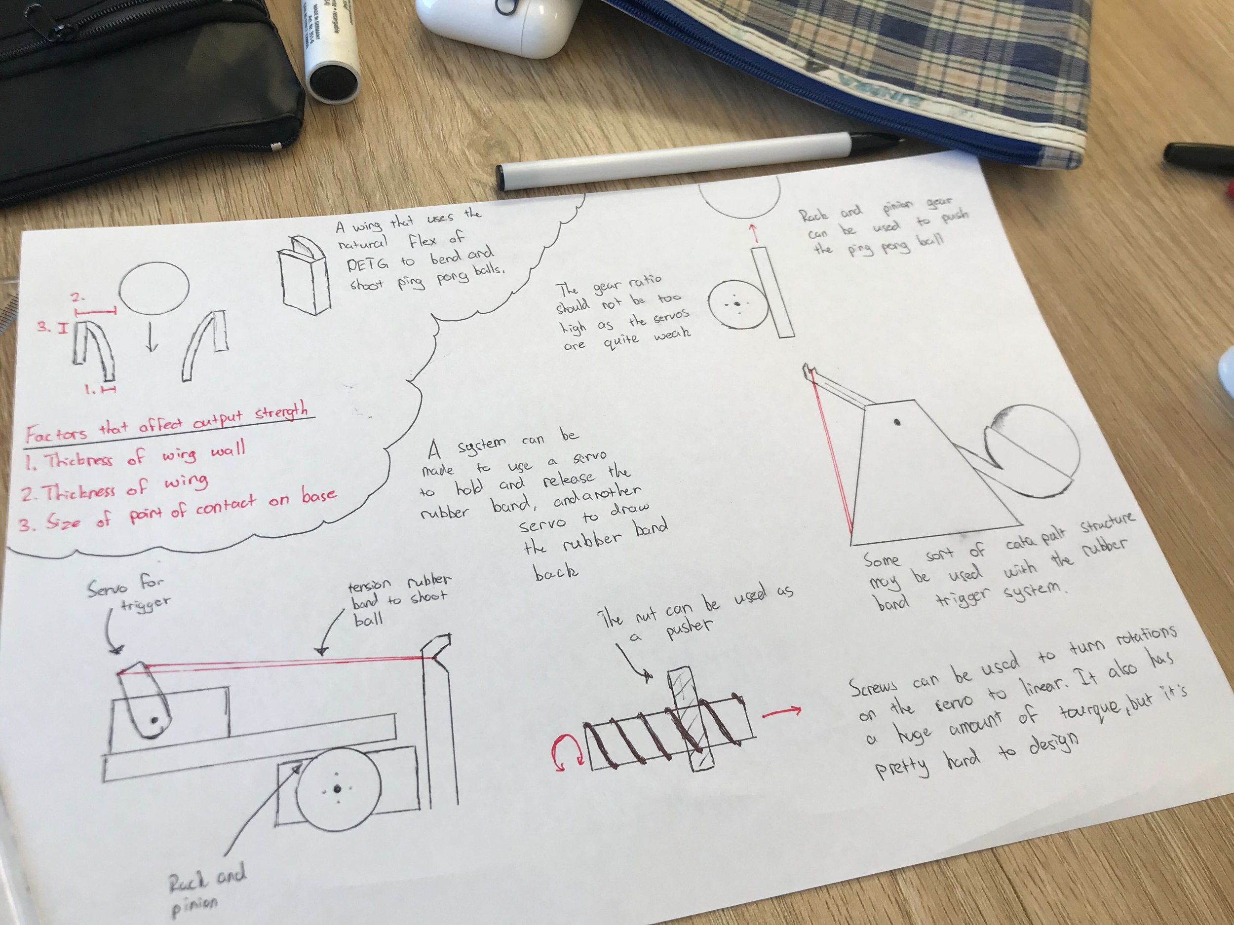 Ideation sketches for the ping-pong shooter attachment