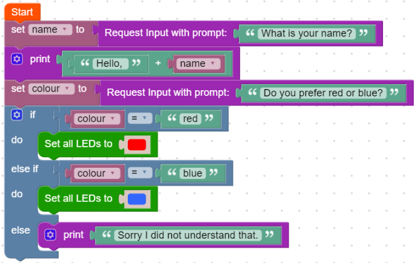 Example code, input handling with variables and chained IF/ELIF branches