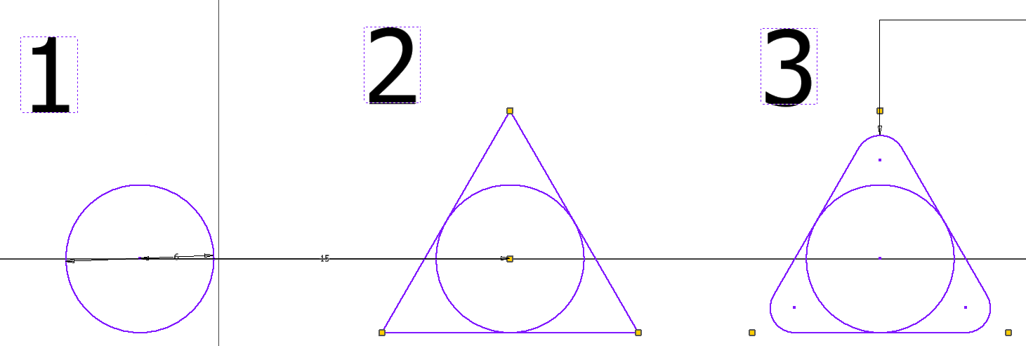 Self-tapping hole geometry, circle with tangential triangle and fillet