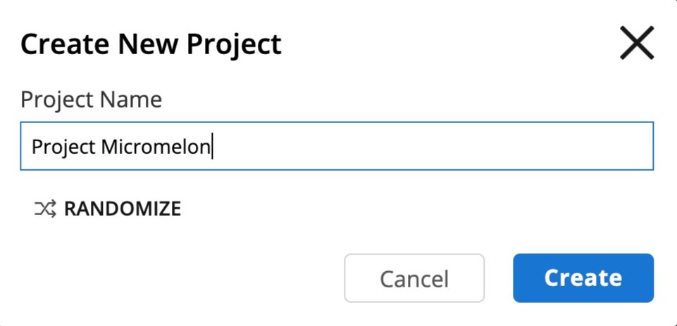 Create New Project dialog prompting for a project name