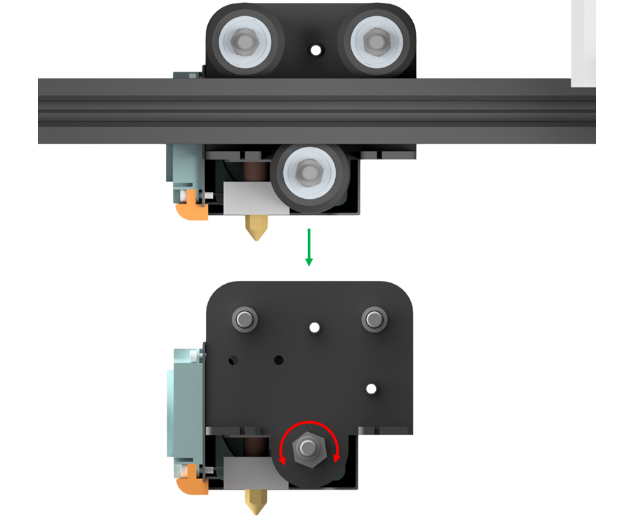 Tightening an eccentric nut on the gantry