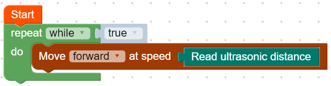 Simple proportional control example, set motor speed to ultrasonic distance