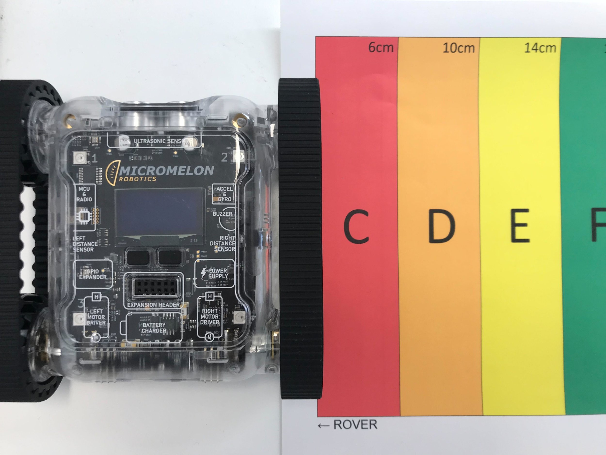 Rover positioned on the printed note scale