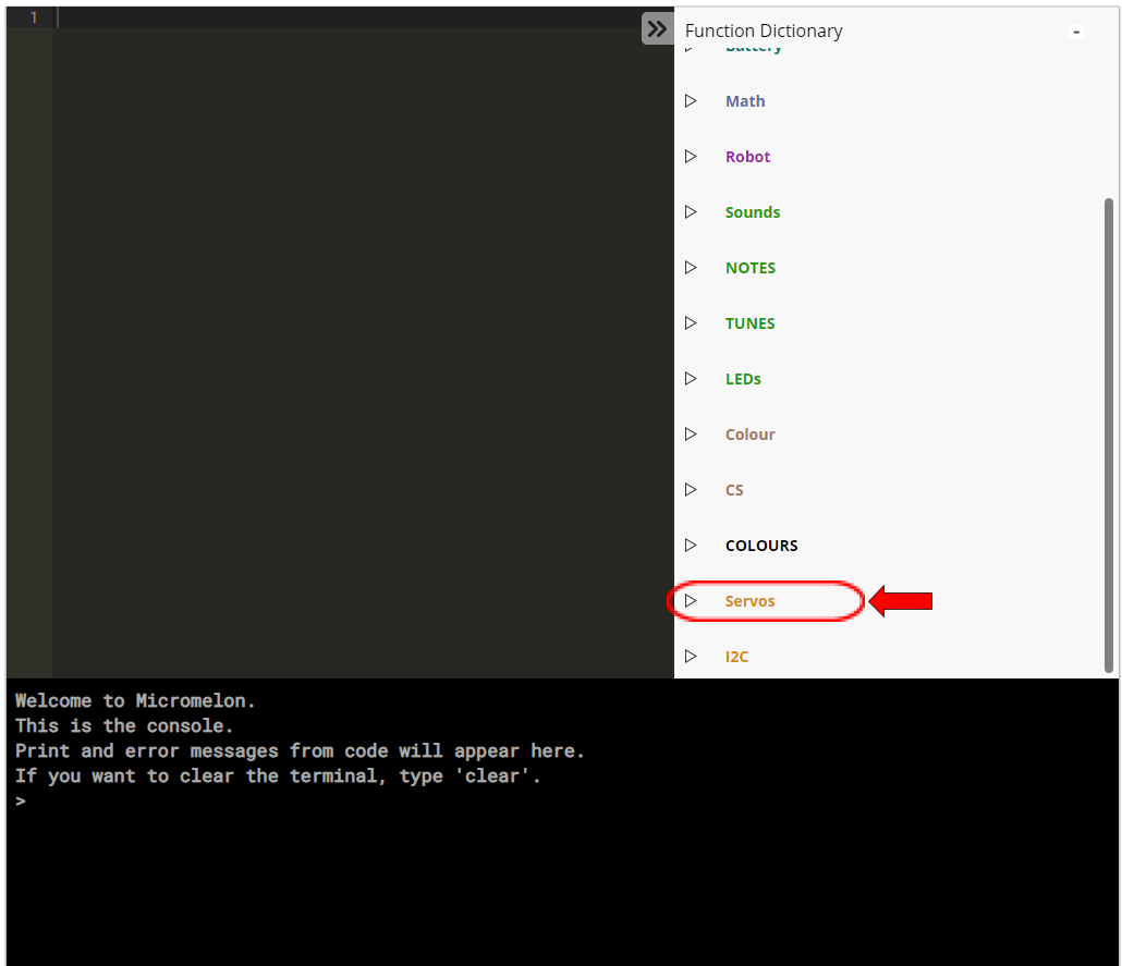 Servos functions in the Function Dictionary