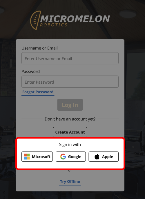 New Google, Microsoft and Apple sign-in options on the login page