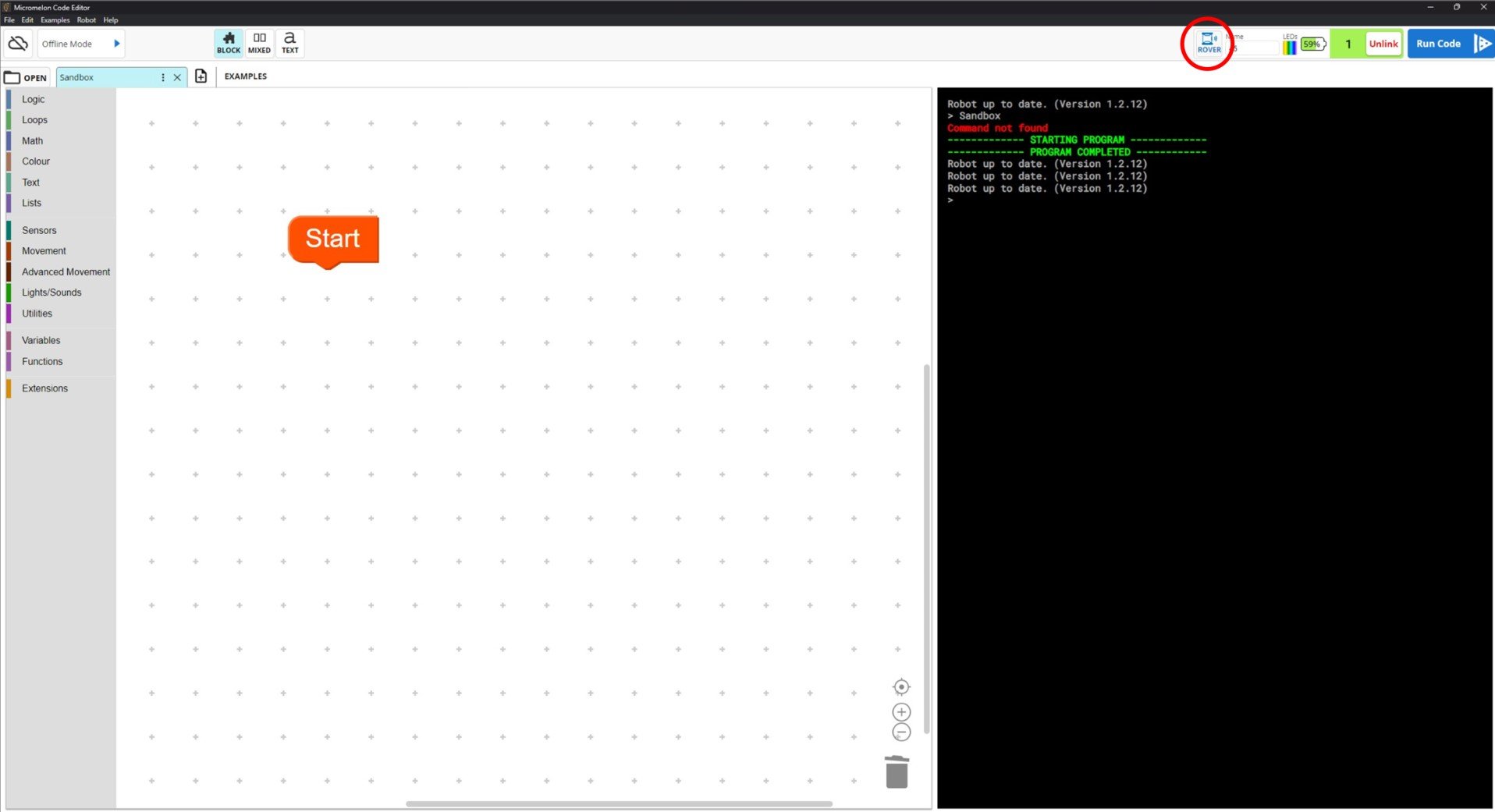 Opening the Rover View from the Code Editor