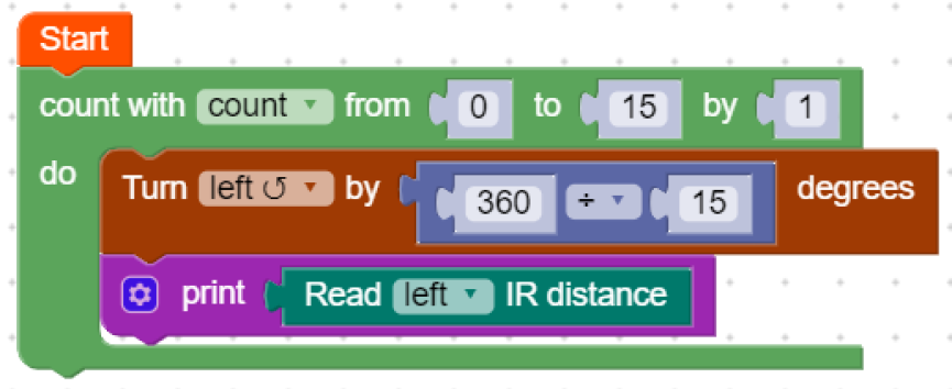 Example code, 15-step distance survey