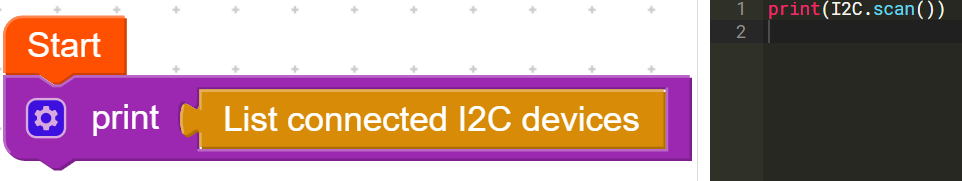 I2C scan block, returns a list of connected I2C addresses