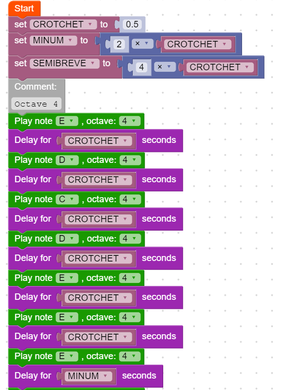 Example code, partial 'Mary Had a Little Lamb'