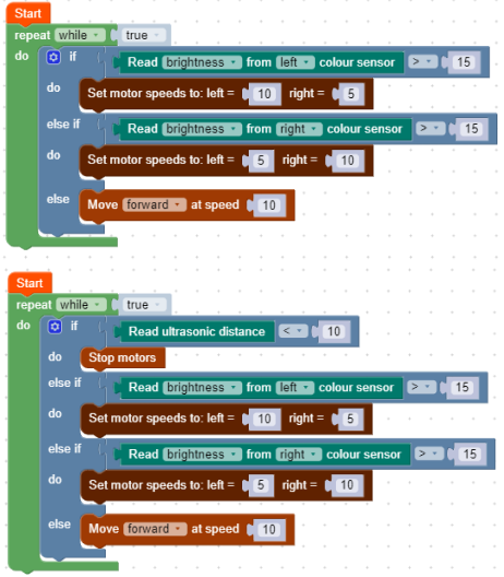 Example code, driving-school algorithm
