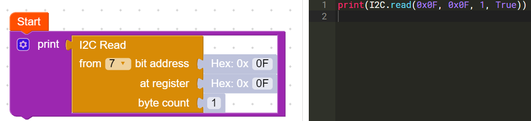 I2C read block, slave address, register, byte count