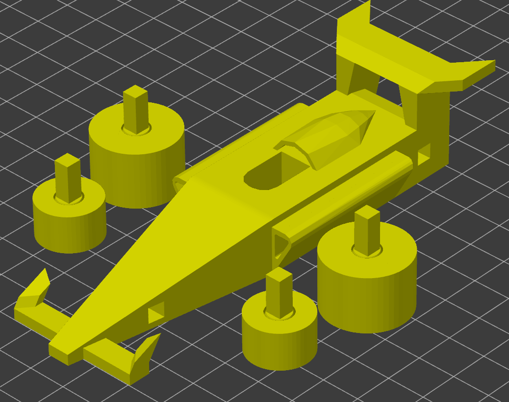 Print-in-place race car with rotating wheels
